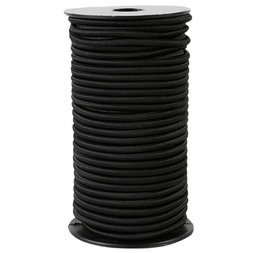 Strong and Durable Bungee Cord Roll - 3/16" x 100ft Elastic Cord, Kayak Stretch String Rope, Bungee Shock Cords for Repairing Tent Poles, DIY, Tie Downs, Black - size: 3/16" x 100ft