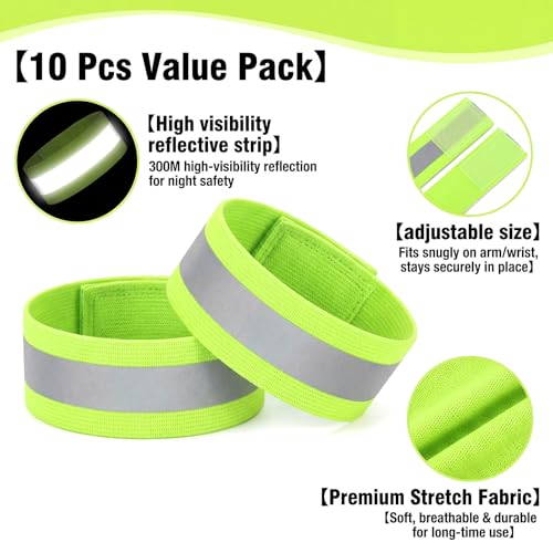 10pcs Reflective Running Armbands,High Visibility Reflective Armband