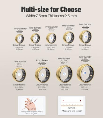 AI Smart Ring for Women Men, Health Ring with AI Health Analysis - color: Gold, size: 10#