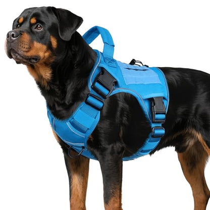 WINGOIN Blue Tactical Dog Harness for Large Dogs,No Pull Dog Harness - color: Blue, size: X-Large: 70-120 lbs (Chest:29-39",Neck:21-26")
