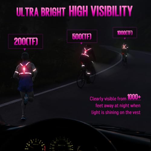 LED Reflective Running Vest Gear, High Visibility Reflective Running Gear, Light Up Running Vest Rechargeable Running Lights for Night Walking Running Cycling