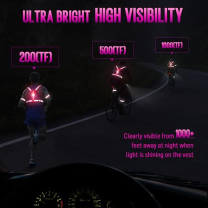 LED Reflective Running Vest Gear, High Visibility Reflective Running Gear, Light Up Running Vest Rechargeable Running Lights for Night Walking Running Cycling