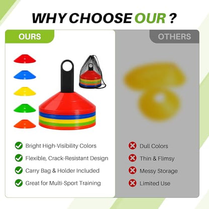 50/100PCS Soccer Cones with Carry Bag & Holder, 5 Color Disc Cones - color: 50 Pack