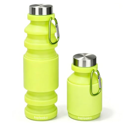 Nefeeko Collapsible Water Bottle, Reuseable BPA Free Silicone Water Bottles - color: Green-18oz