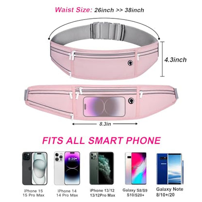 Slim Running Belt for Women Men,Runners Fanny Pack Phone Holder,Money Belt,Running Gear Accessories,with 3 Pockets (Jet Pink) - color: Jet Pink