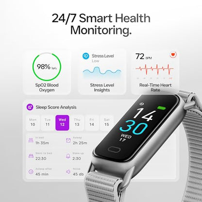 Lightweight Activity & Fitness Tracker with Subscription-Free App Control, AI Sleep Insights, 24/7 Heart Rate & Blood Oxygen Tracking, 16 Sport Modes, Waterproof Smart Watch for Men & Women - color: Silver