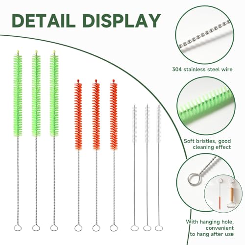 9PCS Reusable Long Colored Straw Cleaner Brush Set 12" Bendable