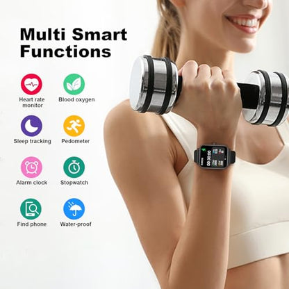 Smart Watch for Men Women SmartWatch 1.83" for iPhone Samsung Android Phone Compatible, Fitness Tracker Watch with Pedometer, Heart Rate/Sleep Monitor, Blood Oxygen, IP68 Waterproof - color: Black