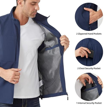 Men's Lightweight Outerwear Vest Softshell Sleeveless Jacket - color: Blue, size: Medium
