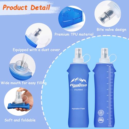 Flexible Running Bottles - Two Pack: 500ml/17oz, Foldable, BPA/PVC Free Soft Flask for Hydration Vests and Running Packs, Collapsible Leak-proof Pocket Bottle for Jogging, Hiking, Cycling, Climbing - color: Brown