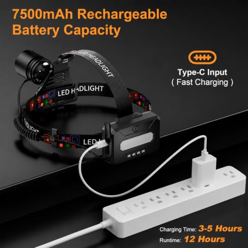 SKYFIRE Rechargeable Headlamp 3000 Lumens, LED Brightest Headlamps for Adults with 7500mAh Battery, Motion Sensor Waterproof Headlamp for Camping Hiking Hunting - Dual Light Sources Warm & White Light