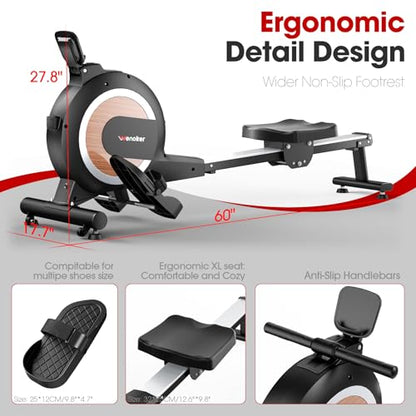Wenoker Rowing Machine for Home, Magnetic Rower Machine, 350 LB Weight Capacity, 16-Level Silent Resistance Row Machine for Gym Exercise - color: Wood grain-APP