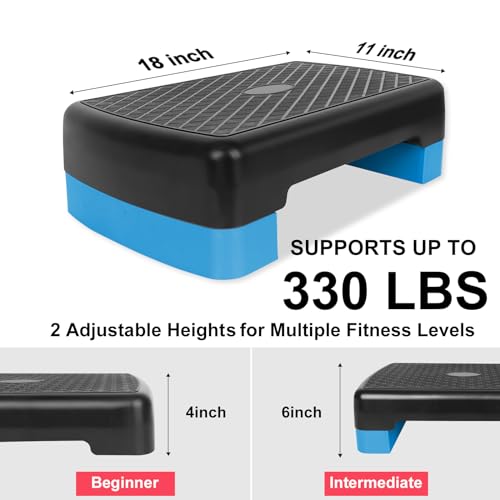 Exercise Workout Aerobic Step Platform Trainer, 18" Aerobic Stepper with 4"-6" Adjustable Height Risers