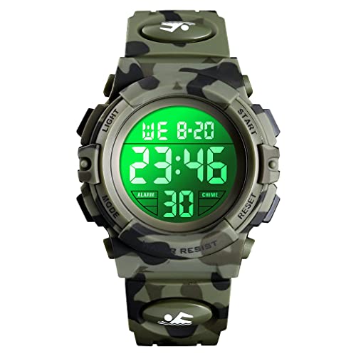 Dayllon Kids Digital Watch Boys Outdoor Sports 50M Waterproof Girls Watches Alarm Clock 12/24 H Stopwatch Calendar for Ages 3-15 Boy Girl Wristwatch Kids Gift - color: Army Green X( 8-15 Year Old)
