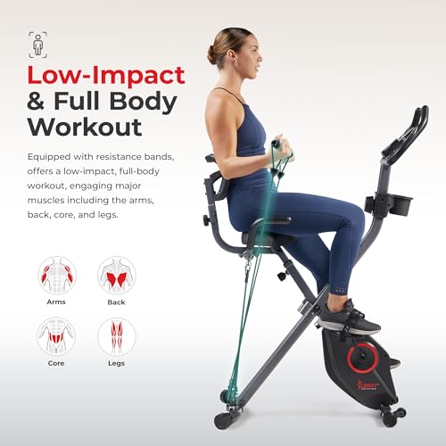 Sunny Health & Fitness Smart Foldable Magnetic X-Bike, Low-Impact Workouts - color: Dark Grey
