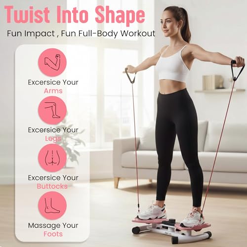 Waist Twister Exercise Fitness Tool, Ab Twister Board with Smart LED Digital Monitor, 300 lbs Capacity, 20dB Ultra-Quiet Noiseless, Anti-Slip Home Gym Equipment for Women Belly Fat Loss - color: pink
