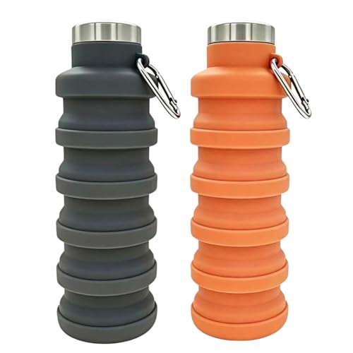 YCT Collapsible Water Bottle 17oz（500ml），Travel Portable Sport Water Bottle，Reusable Silicone Foldable Water Bottles for Gym Camping Hiking (Black+Orange) - color: Black+Orange