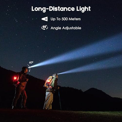 Elmchee Rechargeable Headlamp 2 Pack, 2500 Lumen Bright 5 LED Headlight, 7 Modes Adjustable Motion Sensor, USB-C Waterproof Head Flashlight, Outdoor Hiking Camping Fishing (5 Led Headlamp) - style: 5 Led Headlamp