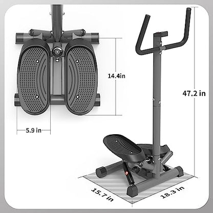 leikefitness Premium Portable Twist Stair Stepper Adjustable Resistance, Twisting Step Fitness Machine with Handbar and LCD Monitor (ST6619-Black)