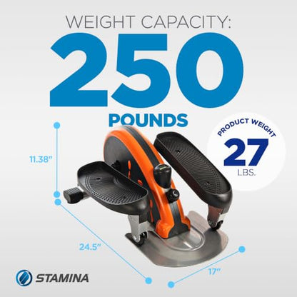 Stamina Inmotion Compact Strider Foot Exercise Machine - Under Desk Elliptical - Standing or Seated Elliptical Fitness Equipment - color: Black/Orange