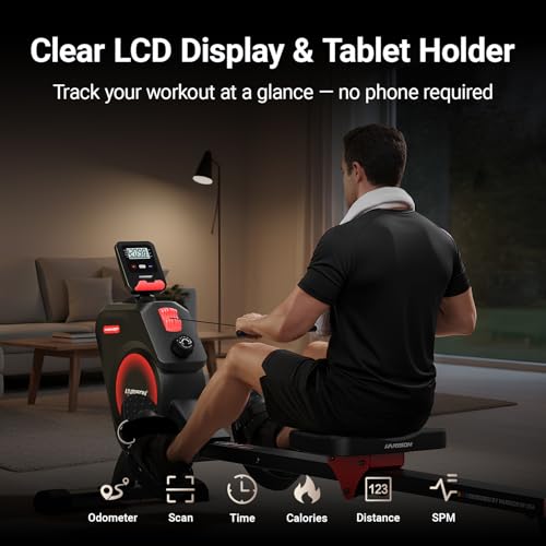 HARISON Magnetic Rowing Machine for Home Use, Quiet Indoor Rower & Home Fitness Exercise Equipment with Adjustable Resistance, App Compatible LCD Monitor