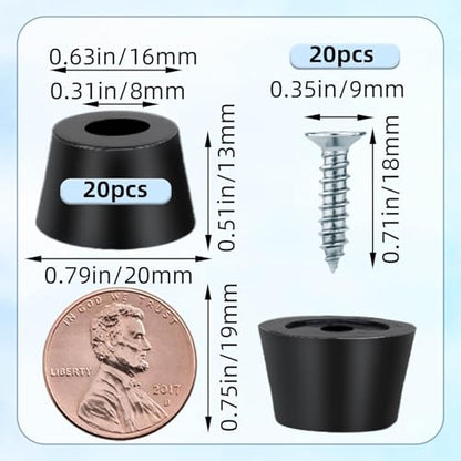 20PCS Rubber Feet for Cutting Board,Rubber Feet with 20 Steel Matching Screws Round Anti Slip Rubbers Foot Pad Anti Slip Furniture Pads,Suitable for Furniture Electronic Equipment Kitchen(Black)