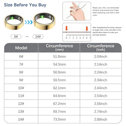 Smart Ring for Women Men, Health Tracker, Fitness Ring (Gold, 13#) - color: Gold, size: 13#