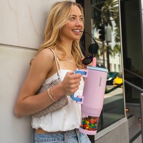 23oz Insulated Tumbler with Foldable Handle & 10oz Snack/Pill Container - color: pink