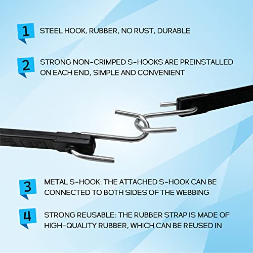 ROBLOCK 15" Bungee Cords with Hooks with 150% Max Stretch, 100% EPDM Rubber Tarp Straps with Metal Crimped S Hooks, Ideal for Securing Tarps, Cargo, Canvases, Weatherproof (10 Pack) - size: 15 Inch(pack of 10)