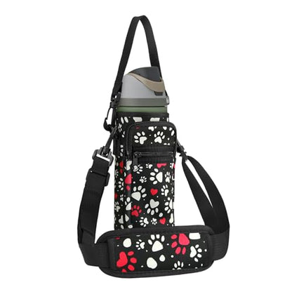 Neoprene Water Bottle Holder Bag with Cell Phone Pocket Compatible with Owala FreeSip 24 oz，Water Bottle Carrying Bag ，with Adjustable Shoulder Strap,for 24oz Stainless Steel Water Bottle - color: Polka Dots