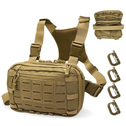 Tactical Chest Pack for Men, Molle Chest Rig Pouch with CCW Compartment for Hiking, Outdoor Adventure, Travel and EDC Khaki - color: Khaki