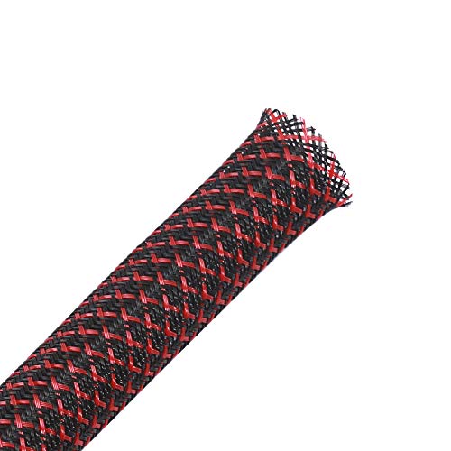 100ft - 1/2 inch PET Expandable Braided Sleeving – BlackRed – Alex Tech Braided Cable Sleeve - color: Blackred, size: 1/2"-100ft