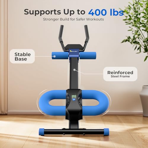 OWLSKY Ab Machine, Adjustable Ab Trainer Machine for Abs Workout at Home Gym, Foldable, Knee Protection, LCD Monitor, Device Holder, 400 LBS,Abdominal Trainer for Stomach Workout - style: Blue