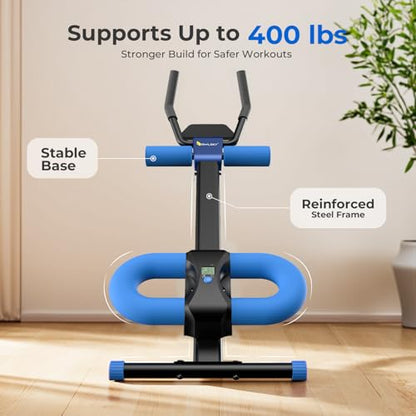 OWLSKY Ab Machine, Adjustable Ab Trainer Machine for Abs Workout at Home Gym, Foldable, Knee Protection, LCD Monitor, Device Holder, 400 LBS,Abdominal Trainer for Stomach Workout - style: Blue