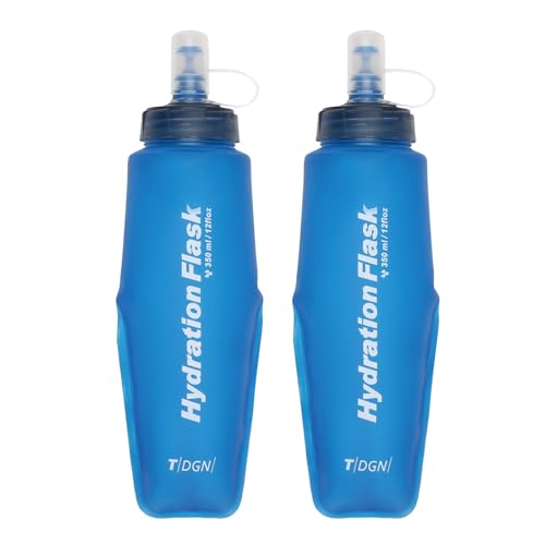 TRIWONDER Running Water Bottle Handheld Plastic Flask Hydration Vest Packs Waist Belt Replacement for Runners Marathon Cycling Hiking - color: 03 Soft Flasks - Blue - 350ml/11.83oz - 2 Packs