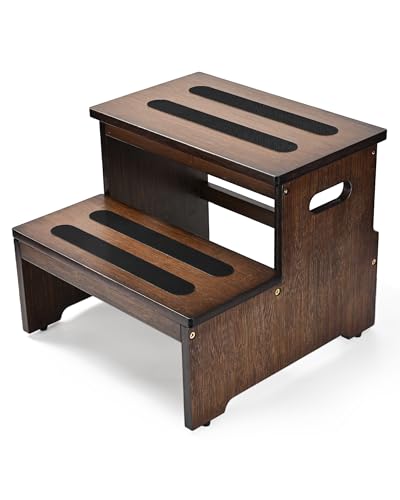 StrongTek Bamboo 2 Step Stool for Adults, 400 lbs Heavy-Duty, Wide Steps - color: Dark Brown