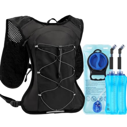 Hydration Backpack, Lightweight Water Backpack, Adjustable Running Vest - size: 2L Water Bag 2 Soft Flasks