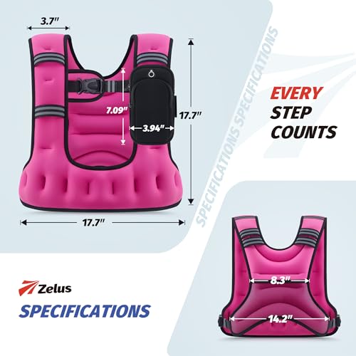 ZELUS Weighted Vest for Women & Men, U-Shaped Running Vest with Arm Pocket - color: Pink, size: 20LB