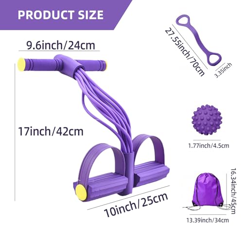 5PCS Ultimate Multifunction Pedal Resistance Bands with Handles - Foot Pedal Resistance Band for Total Body Workout, Includes Massage Ball,Bag &Quick Start Guide - color: Purple