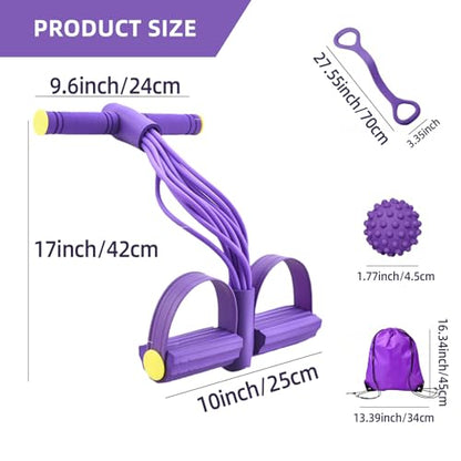 5PCS Ultimate Multifunction Pedal Resistance Bands with Handles - Foot Pedal Resistance Band for Total Body Workout, Includes Massage Ball,Bag &Quick Start Guide - color: Purple