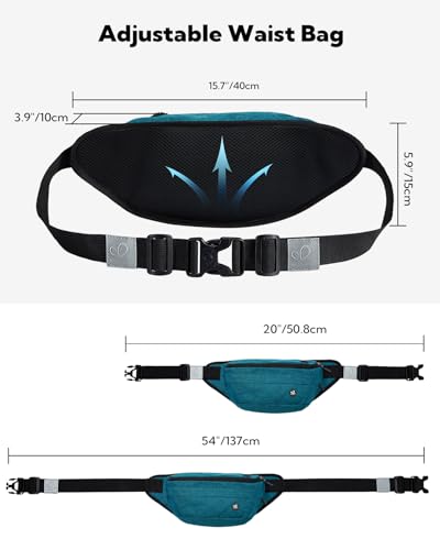 WATERFLY Running Belt Fanny Pack: Runner Marathon Jogging Waist Pack Sport Workout Exercise Fitness Phone Holder Belt for Men Women Jogger Slim Waistband Black - color: Teal blue