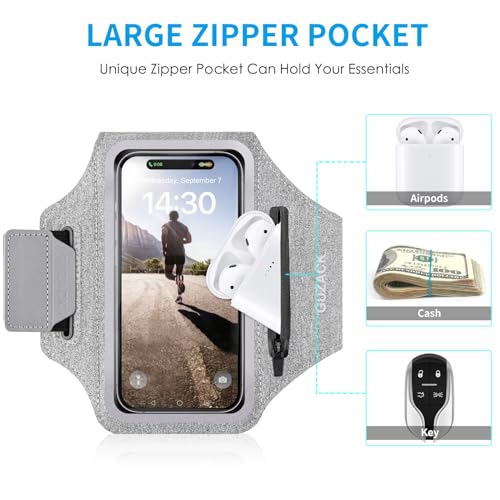 GUZACK Running Armband with Key Pockets & Card Slot, Up to 6.9", Medium - color: Gray (Up to 6.9"), size: M