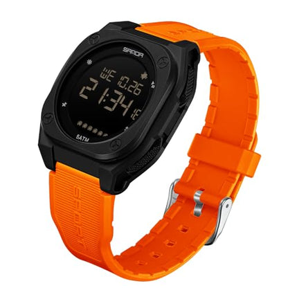 FANMIS Men's Digital Sports Watch Big Face Stopwatch Outdoor Rubber Strap - color: Orange
