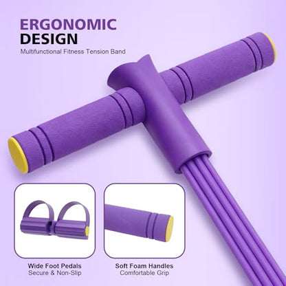Multifunctional Pedal Resistance Band with Handle,6/8/10 Tubes for All Weights,Upgrade Heavy-Duty Stretch for Full Body Workouts. - color: Purple 8 tubes