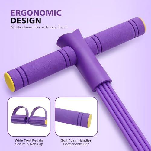 Multifunctional Pedal Resistance Band with Handle,6/8/10 Tubes for All Weights,Upgrade Heavy-Duty Stretch for Full Body Workouts. - color: Purple 6 tubes