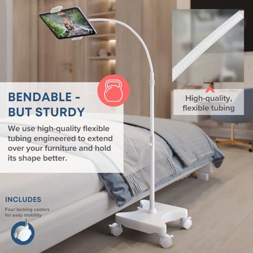 LEVO Rolling Gooseneck Tablet Floor Stand, iPad & Phone Holder, White - color: White