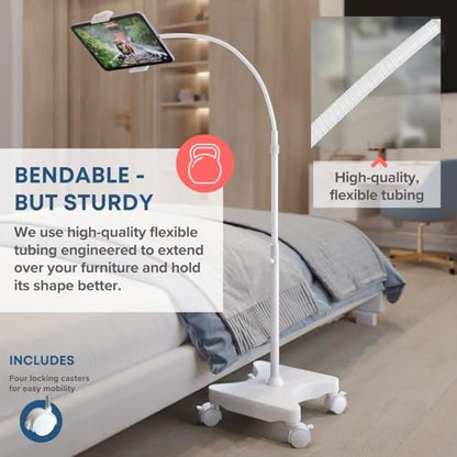 LEVO Rolling Gooseneck Tablet Floor Stand, iPad & Phone Holder, White - color: White