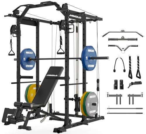 Mikolo Power Cage, Power Rack with Cable Crossover System, 1500LBS Squat Rack with LAT Pull Down System, Workout Cage with Pulley System for Fitness Home Gym - color: Black, style: Package with Color BP 230LB