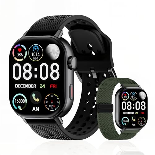 2026 Distance & Pace GPS Running Watch for Runners - Call & Text, AMOLED Large Screen, 50m Waterproof Swimming, Calorie & Step Counter, 2 Bands, Long Battery, for Seniors Men Women (Black) - color: Black
