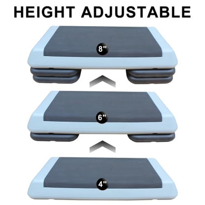 Adjustable Aerobic Stepper Platform – 2 Heights (4"/6") with 2 Risers, Non-Slip Exercise Step for Home Gym, Cardio & HIIT Workouts - color: Black+ Gray